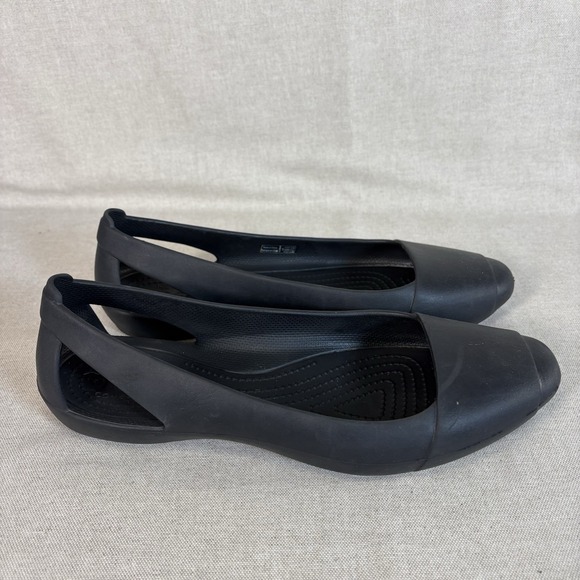 Crocs Shoes Womens 10 Iconic Black Sienna Slip On Flats‎ Ballet Comfort Water - Picture 3 of 7